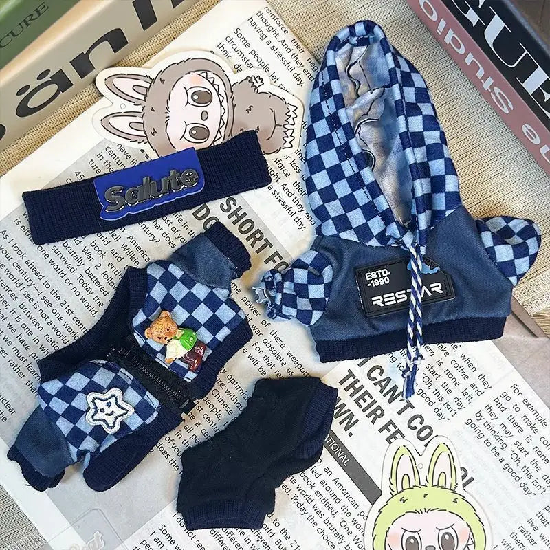Blue Checkered Streetwear Set – Labubu Collection
