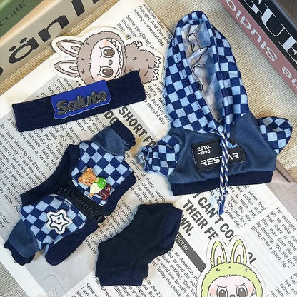 Blue Checkered Streetwear Set  – Labubu Collection